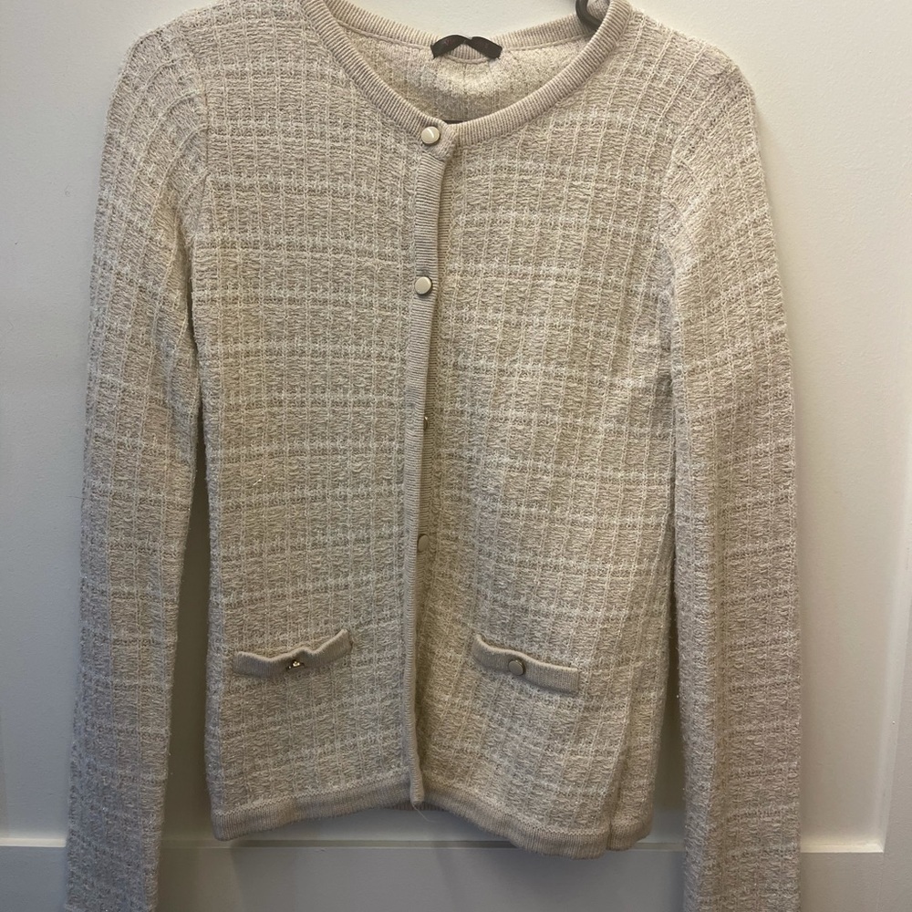 Vino Rouge Knitted Cardigan Women's Size Medium Beige Button Down Long Sleeve